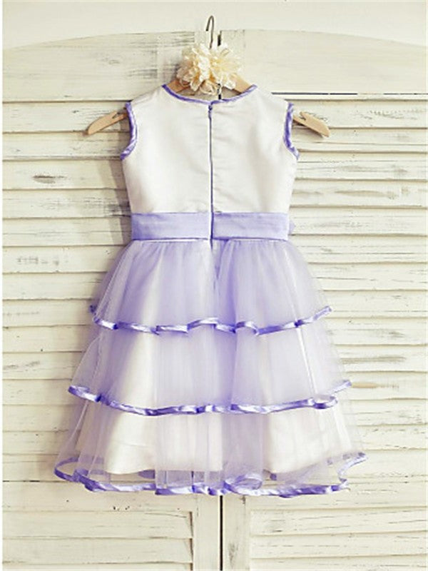 A-line/Princess Scoop Sleeveless Hand-made Flower Tea-Length Tulle Flower Girl Dresses DEP0007780