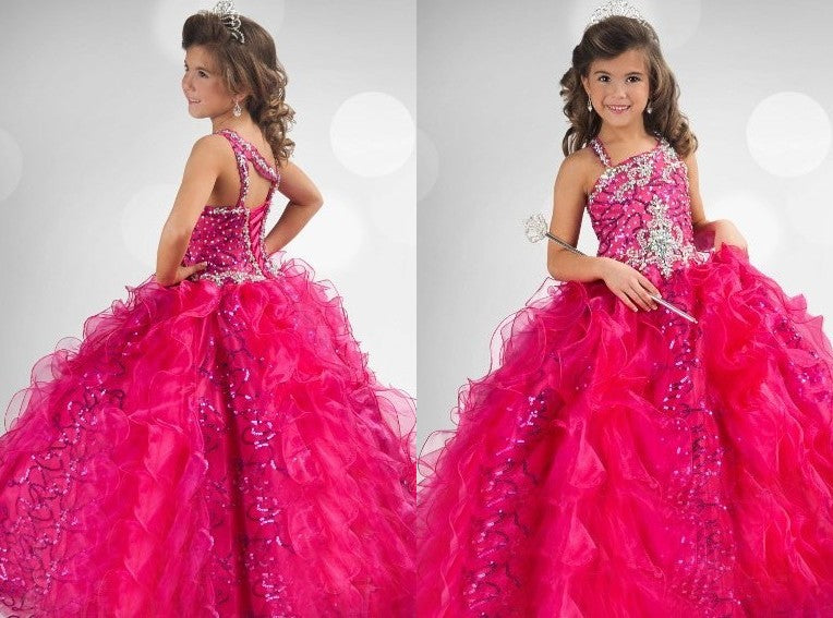 Ball Gown Straps Sequin Sleeveless Long Organza Flower Girl Dresses DEP0007700