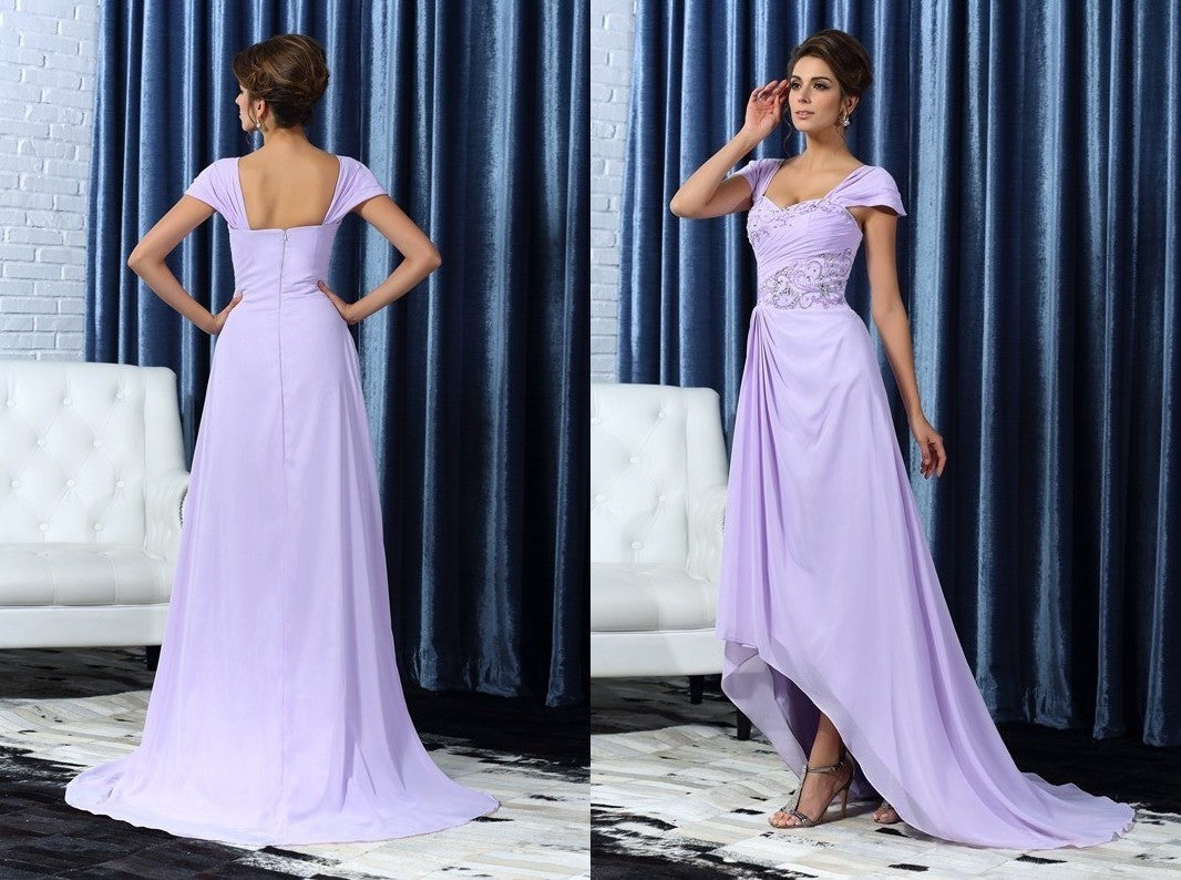 A-Line/Princess Straps Beading Sleeveless High Low Chiffon Mother of the Bride Dresses DEP0007246