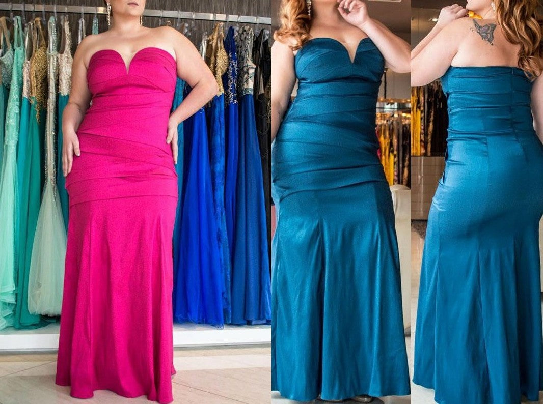 Trumpet/Mermaid Sweetheart Sleeveless Ruched Floor-Length Elastic Woven Satin Plus Size Dresses DEP0003681