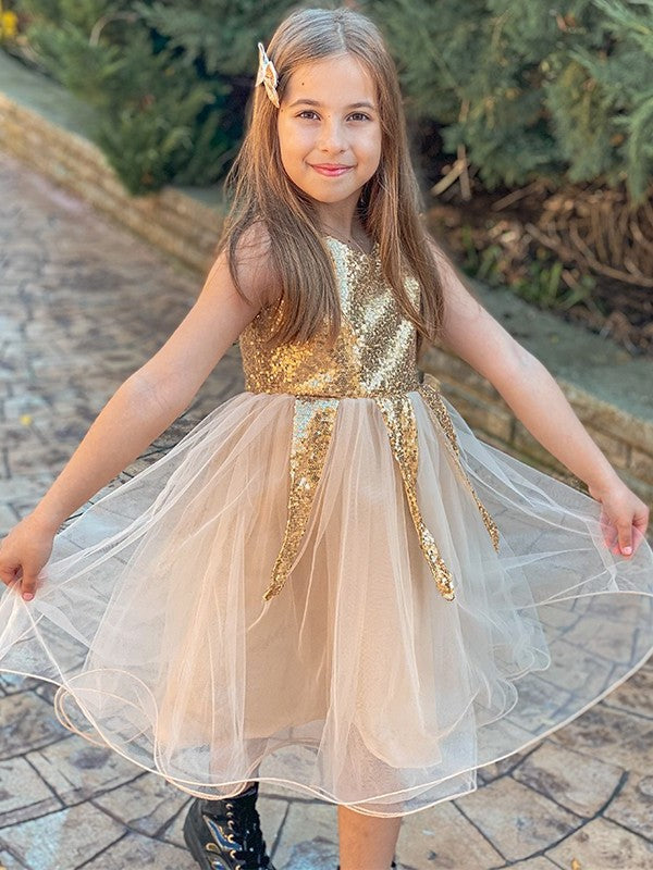 A-Line/Princess Tulle Sequin Scoop Sleeveless Short/Mini Flower Girl Dresses DEP0007545