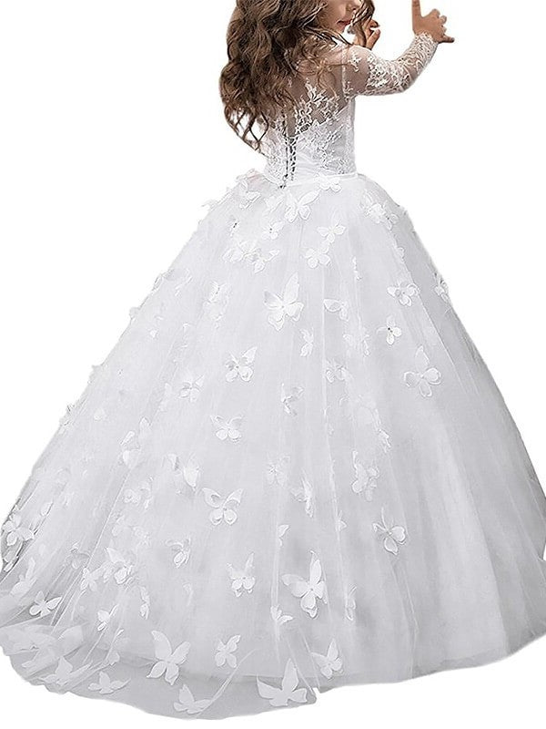 Ball Gown Scoop Long Sleeves Floor-Length Tulle Flower Girl Dresses DEP0007623