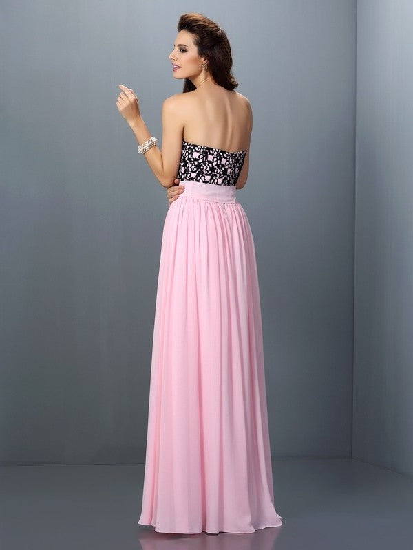 A-Line/Princess Sweetheart Lace Sleeveless Long Chiffon Dresses DEP0004309