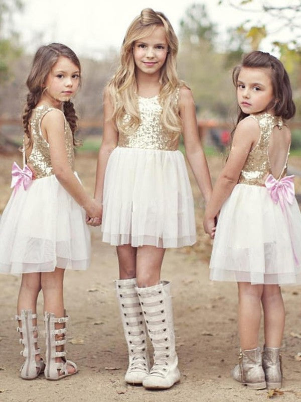 A-Line/Princess Scoop Tulle Ruffles Sleeveless Short/Mini Flower Girl Dresses DEP0007815