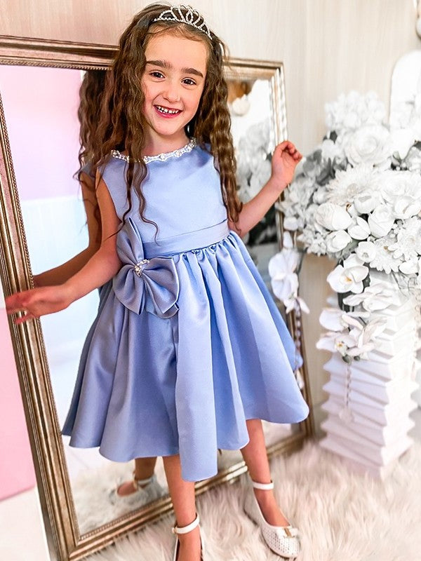 A-Line/Princess Satin Bowknot Scoop Sleeveless Knee-Length Flower Girl Dresses DEP0009289