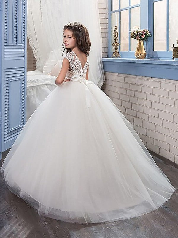 Ball Gown Scoop Sleeveless Beading Floor-Length Tulle Flower Girl Dresses DEP0007686