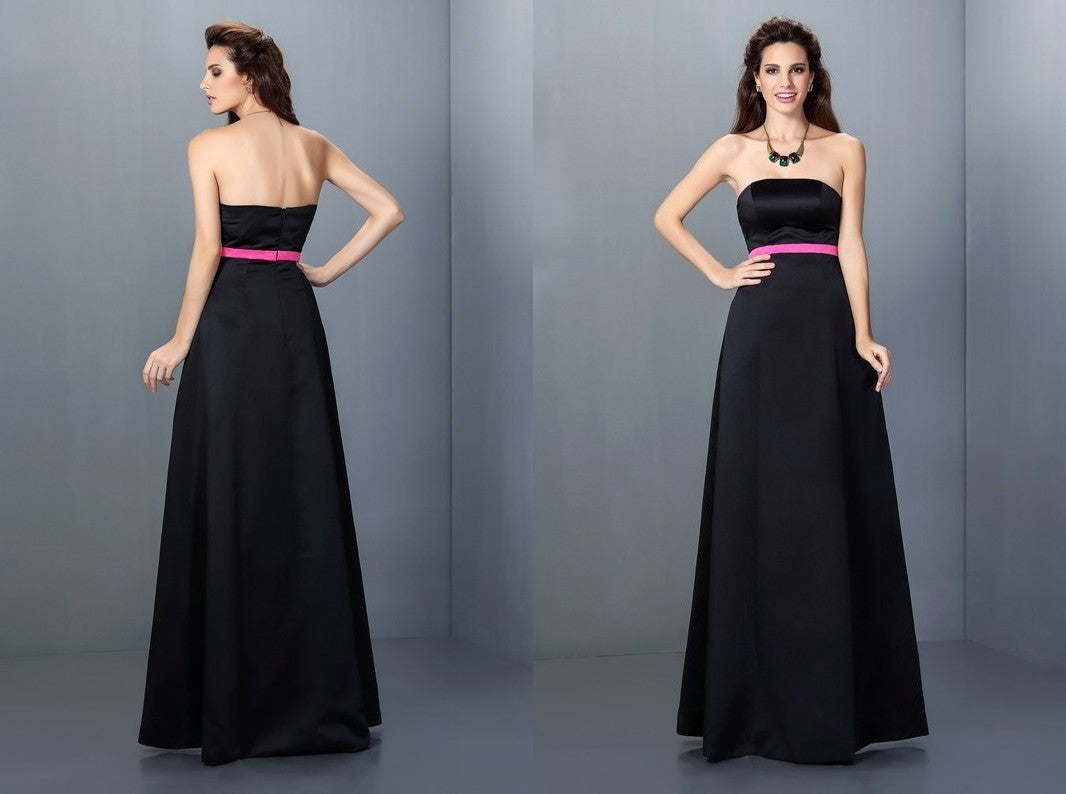 A-Line/Princess Strapless Sleeveless Long Satin Bridesmaid Dresses DEP0005848