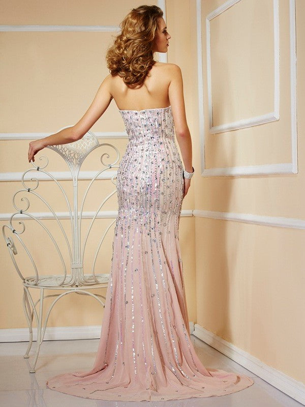 A-Line/Princess Beading Strapless Sleeveless Long Chiffon Dresses DEP0002292