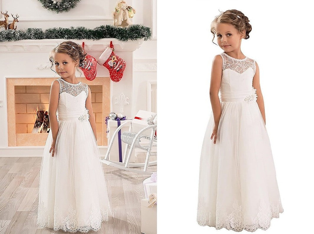 A-line/Princess Scoop Sleeveless Tulle Floor-Length Flower Girl Dresses DEP0007641