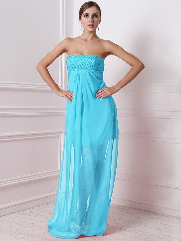 A-Line/Princess Strapless Sleeveless Beading Long Chiffon Bridesmaid Dresses DEP0005577