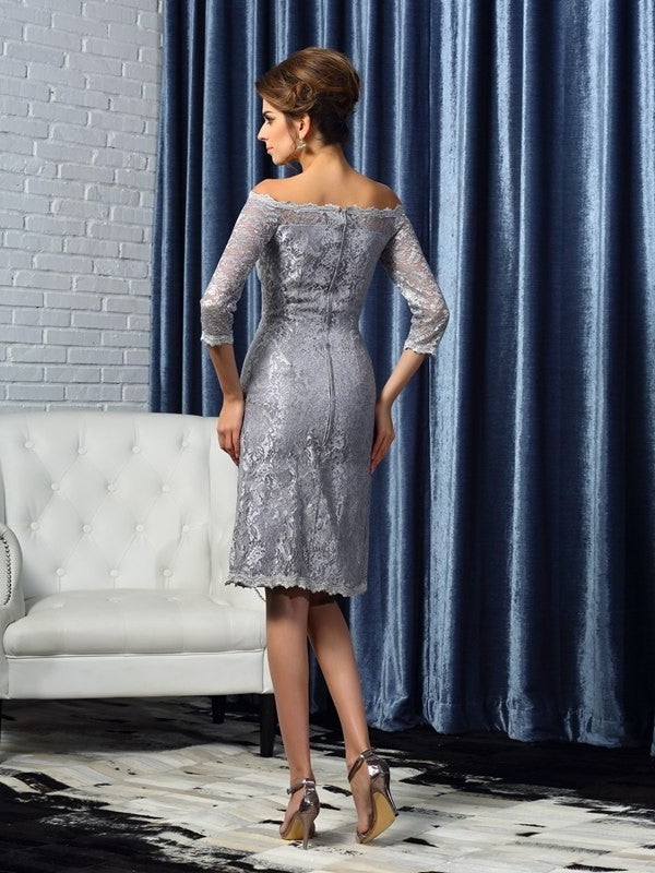 Sheath/Column Off-the-Shoulder Lace 1/2 Sleeves Short Satin Mother of the Bride Dresses DEP0007186