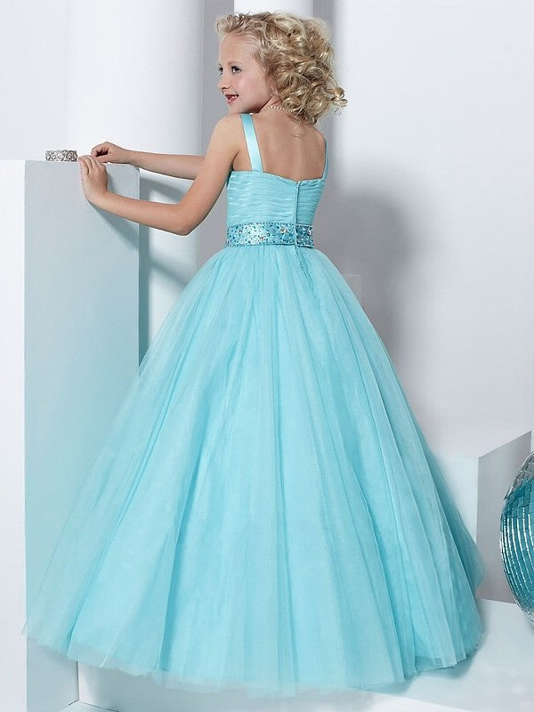 Ball Gown Straps Sleeveless Crystal Floor-Length Tulle Flower Girl Dresses DEP0007592