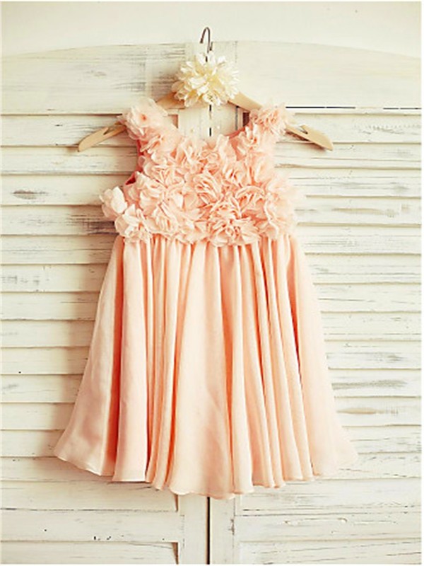 A-line/Princess Straps Sleeveless Ruched Tea-Length Chiffon Flower Girl Dresses DEP0007825