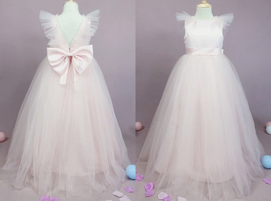 A-Line/Princess Tulle Bowknot Scoop Sleeveless Floor-Length Flower Girl Dresses DEP0007501