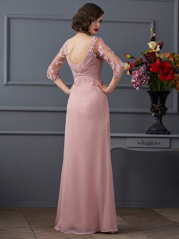 A-Line/Princess Sweetheart 1/2 Sleeves Beading Long Chiffon Dresses DEP0002556