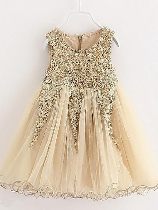 A-Line/Princess Sleeveless Jewel Sequins Tulle Short/Mini Flower Girl Dresses DEP0007607