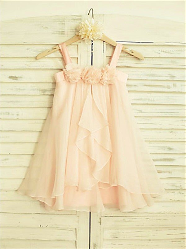 A-line/Princess Spaghetti Straps Sleeveless Ruffles Tea-Length Chiffon Flower Girl Dresses DEP0007657