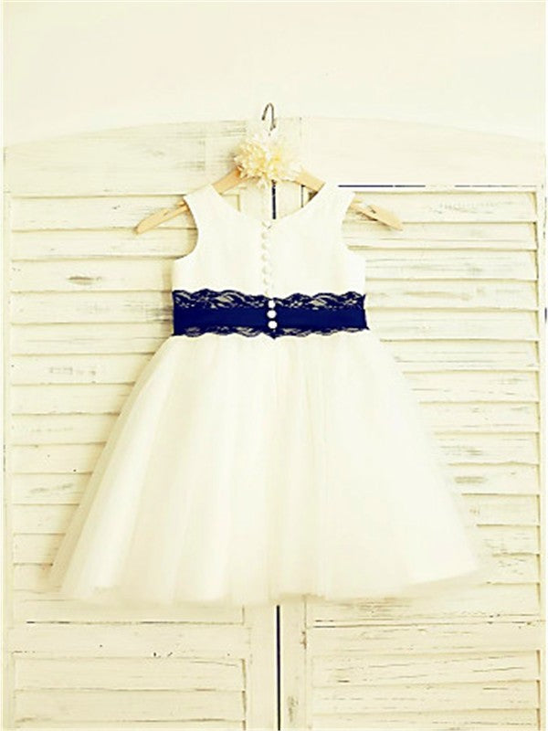 A-line/Princess Scoop Sleeveless Lace Tea-Length Tulle Flower Girl Dresses DEP0007827