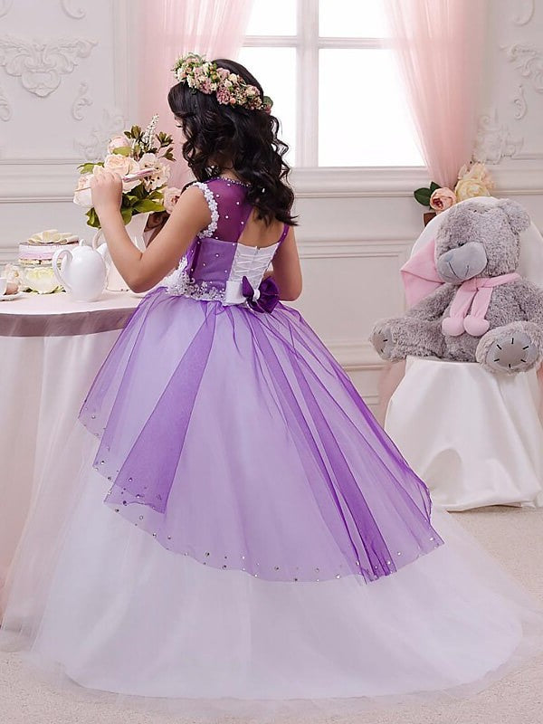 Ball Gown Jewel Sleeveless Applique Floor-Length Tulle Flower Girl Dresses DEP0007658