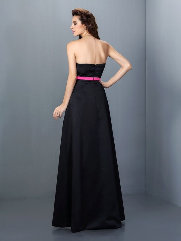 A-Line/Princess Strapless Sleeveless Long Satin Bridesmaid Dresses DEP0005848