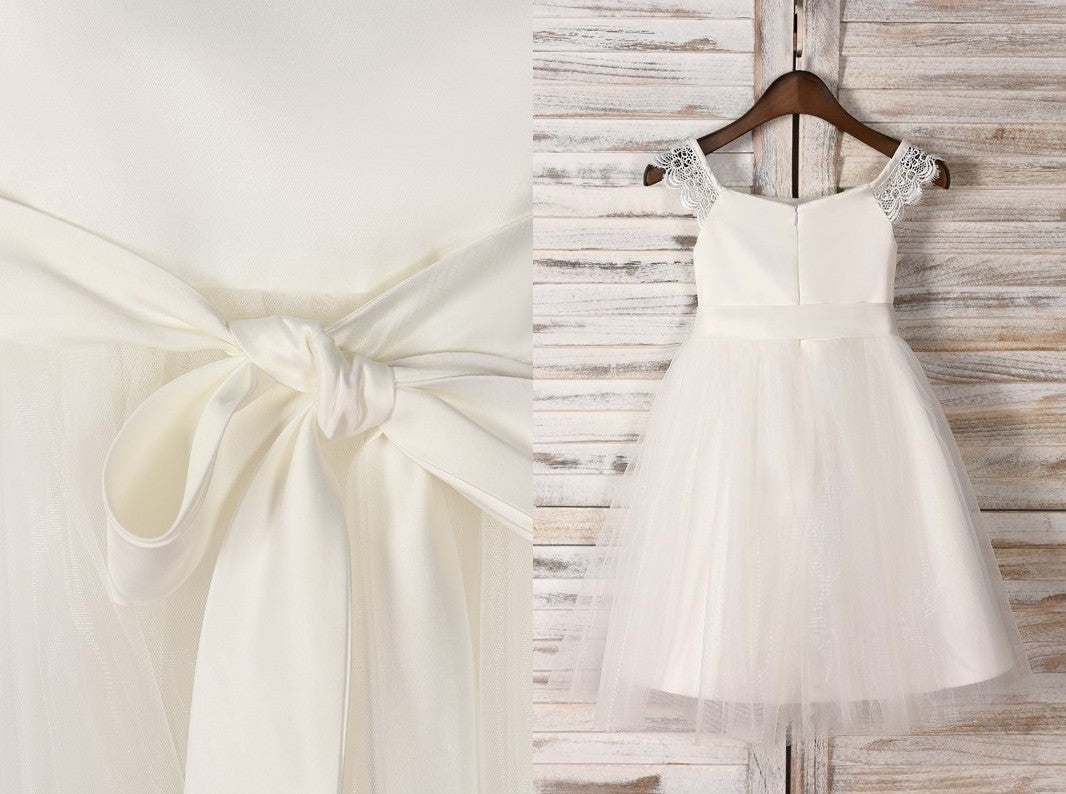 A-Line/Princess Tulle Sash/Ribbon/Belt Scoop Sleeveless Tea-Length Flower Girl Dresses DEP0007531