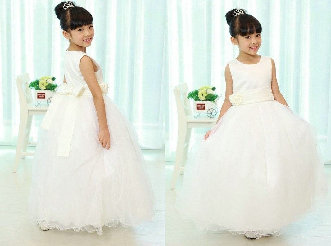 A-line/Princess Scoop Sleeveless Sash/Ribbon/Belt Long Organza Flower Girl Dresses DEP0007790