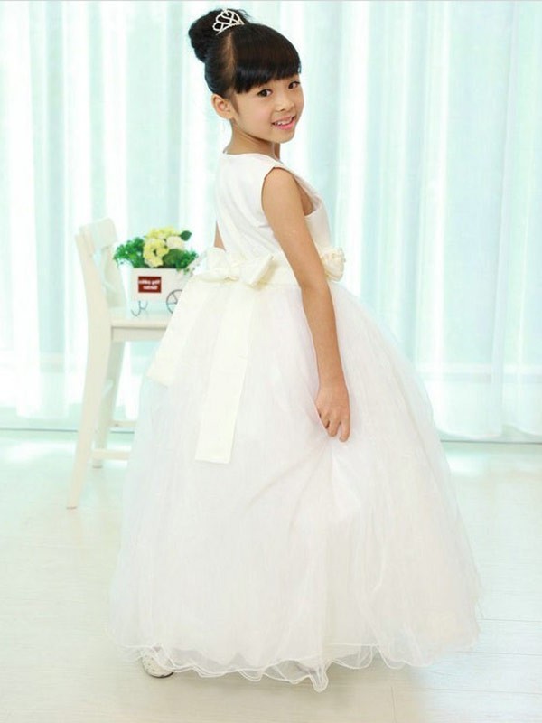 A-line/Princess Scoop Sleeveless Sash/Ribbon/Belt Long Organza Flower Girl Dresses DEP0007790