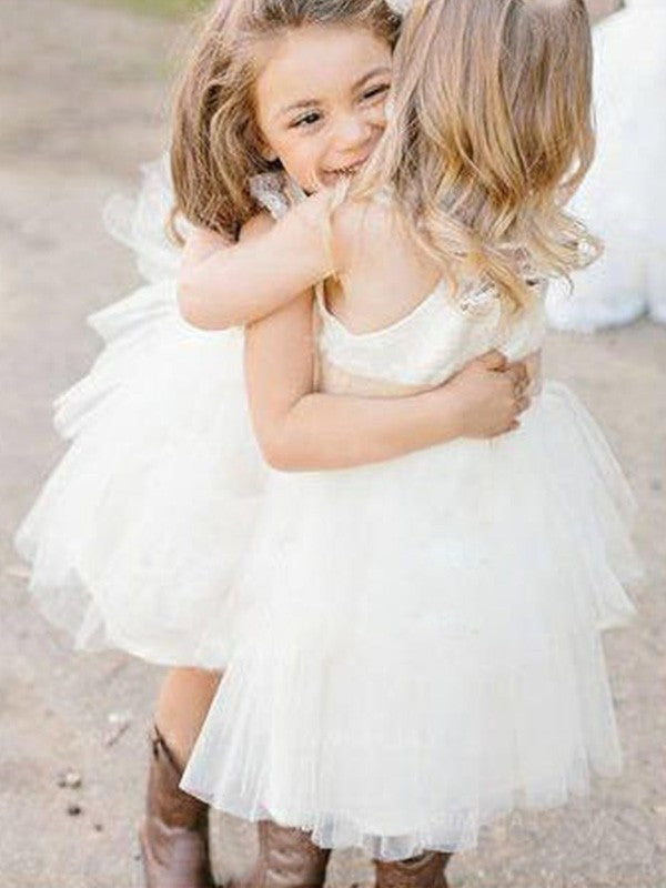 A-Line/Princess Sleeveless Square Knee-Length Sash/Ribbon/Belt Tulle Flower Girl Dresses DEP0007733