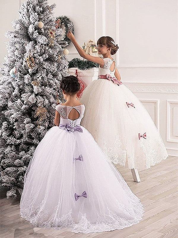 Ball Gown Scoop Sleeveless Sash/Ribbon/Belt Tulle Floor-Length Flower Girl Dresses DEP0007684