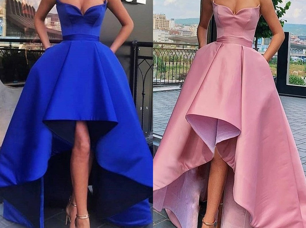 A-Line/Princess Satin Ruffles Sweetheart Sleeveless Asymmetrical Dresses DEP0001780