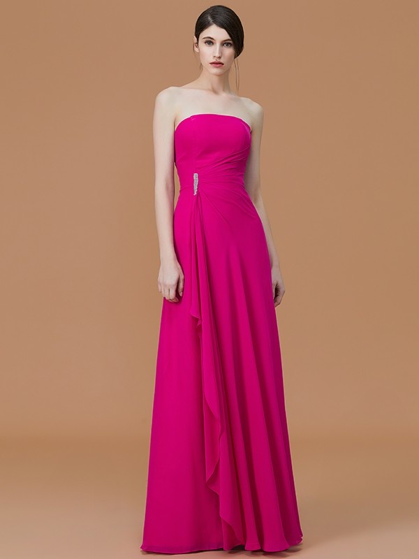 A-Line/Princess Strapless Sleeveless Floor-Length Ruffles Chiffon Bridesmaid Dresses DEP0005756