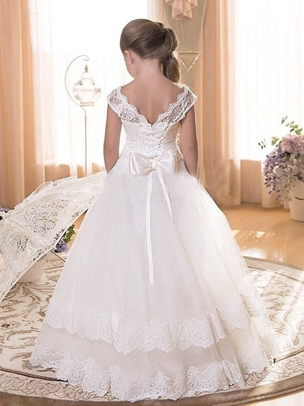 A-line/Princess Scoop Sleeveless Sash/Ribbon/Belt Tulle Floor-Length Flower Girl Dresses DEP0007713