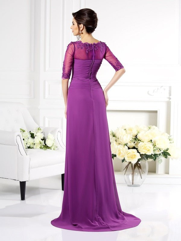 Sheath/Column Scoop Applique 1/2 Sleeves Long Chiffon Mother of the Bride Dresses DEP0007134