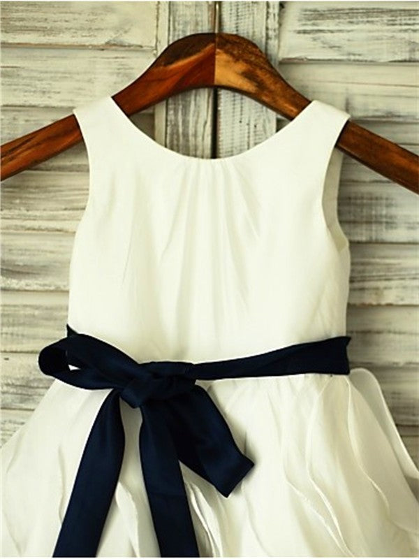 A-line/Princess Scoop Sleeveless Bowknot Tea-Length Taffeta Flower Girl Dresses DEP0007774