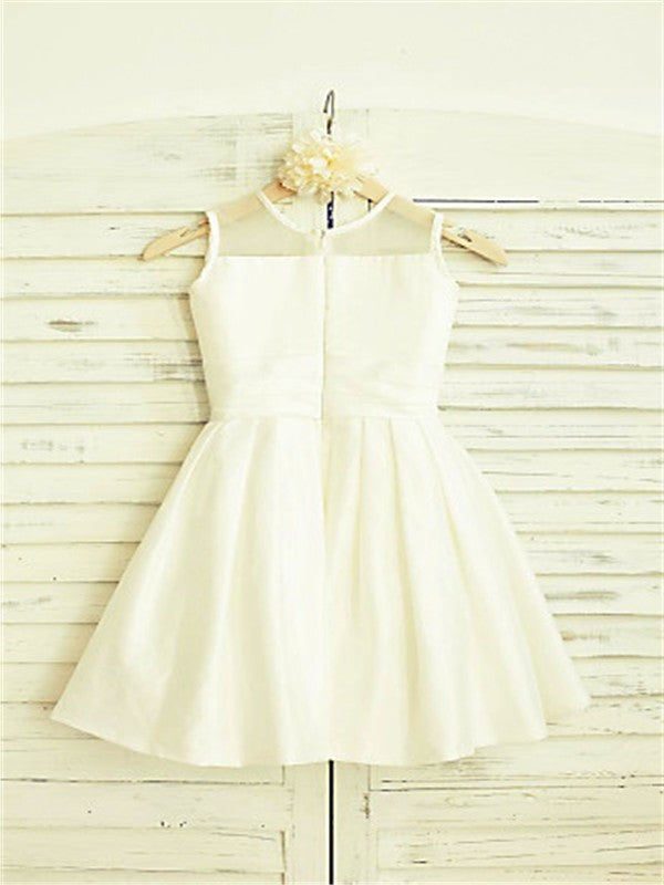 A-line/Princess Scoop Sleeveless Hand-made Flower Tea-Length Chiffon Flower Girl Dresses DEP0007867