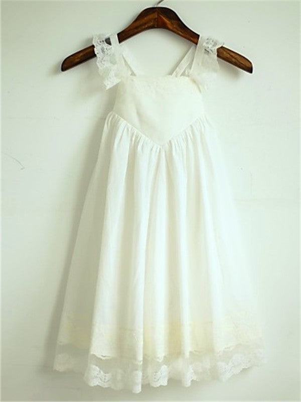 A-line/Princess Straps Sleeveless Ruffles Tea-Length Chiffon Flower Girl Dresses DEP0007620