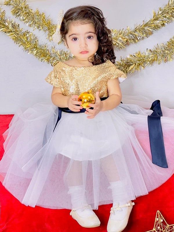 A-Line/Princess Tulle Sequin Scoop Short Sleeves Tea-Length Flower Girl Dresses DEP0009291