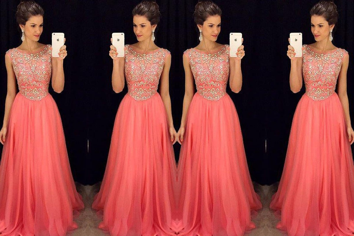 A-Line/Princess Scoop Sleeveless Beading Floor-Length Chiffon Dresses DEP0002220