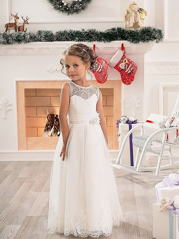 A-line/Princess Scoop Sleeveless Tulle Floor-Length Flower Girl Dresses DEP0007641