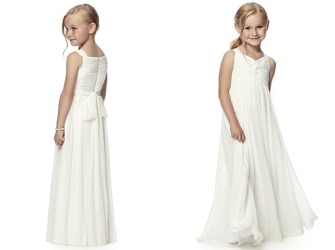 A-Line/Princess Sleeveless Straps Ruched Floor-Length Chiffon Flower Girl Dresses DEP0007611