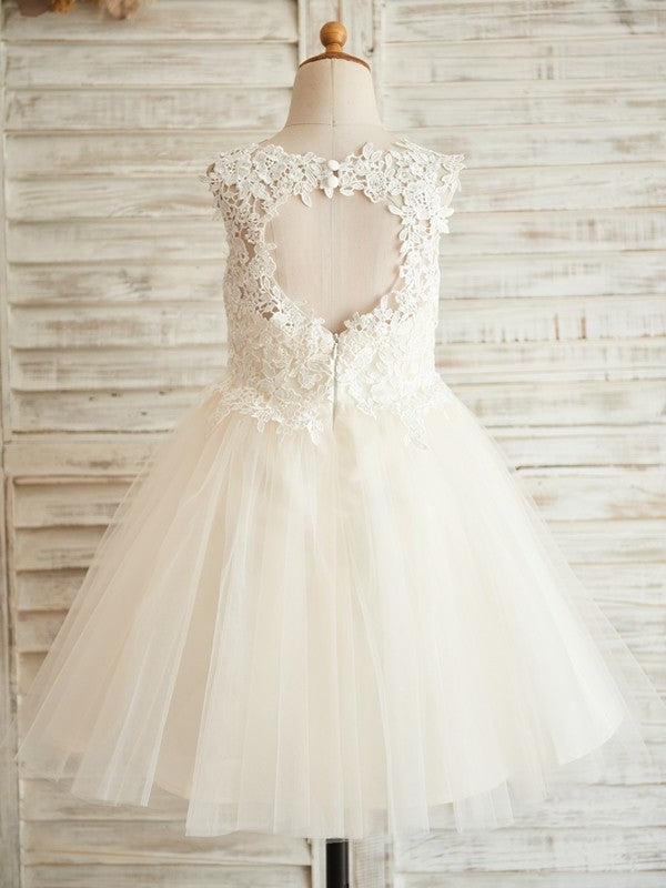 A-Line/Princess Tulle Lace Scoop Sleeveless Knee-Length Flower Girl Dresses DEP0007812