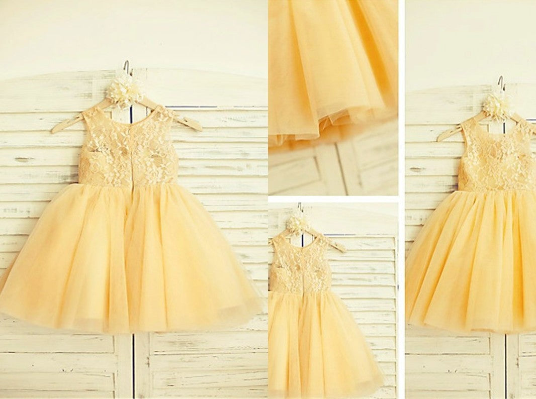 A-line/Princess Scoop Sleeveless Lace Tea-Length Tulle Flower Girl Dresses DEP0007768