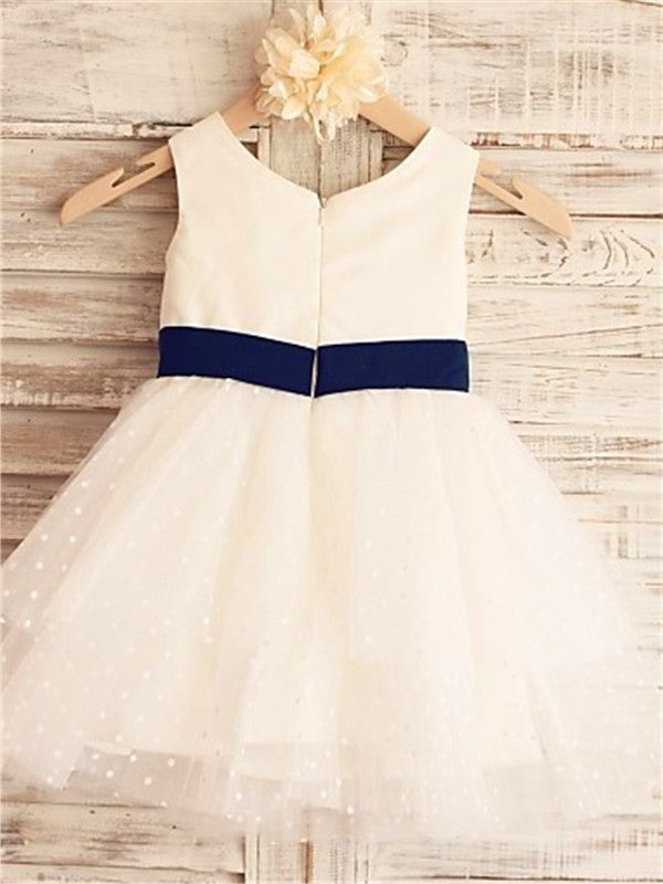 A-line/Princess Sleeveless Scoop Hand-made Flower Tea-Length Organza Flower Girl Dresses DEP0007831