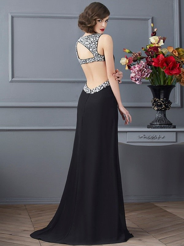 Sheath/Column Straps Sleeveless Beading Long Chiffon Dresses DEP0002268