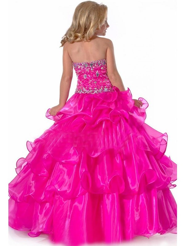 Ball Gown Halter Sleeveless Rhinestone Long Organza Flower Girl Dresses DEP0007576