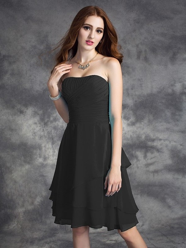 A-line/Princess Strapless Ruffles Sleeveless Short Chiffon Bridesmaid Dresses DEP0005837