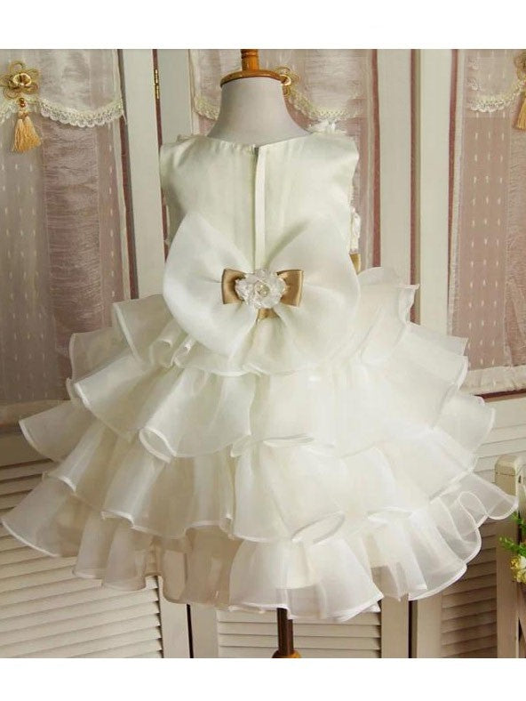 A-line/Princess Scoop Sleeveless Hand-made Flower Short Organza Flower Girl Dresses DEP0007760