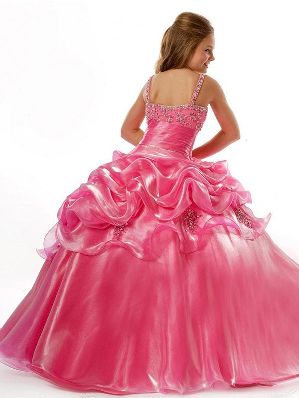 Ball Gown Straps Sleeveless Beading Long Organza Flower Girl Dresses DEP0007707