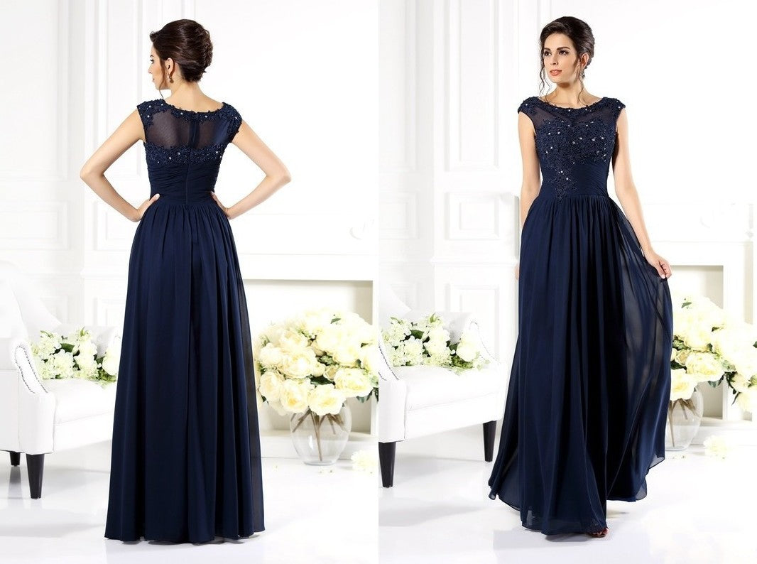 A-Line/Princess Scoop Beading Sleeveless Long Chiffon Mother of the Bride Dresses DEP0007082