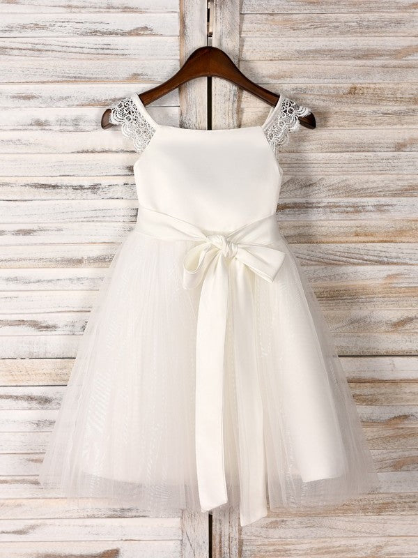 A-Line/Princess Tulle Sash/Ribbon/Belt Scoop Sleeveless Tea-Length Flower Girl Dresses DEP0007531